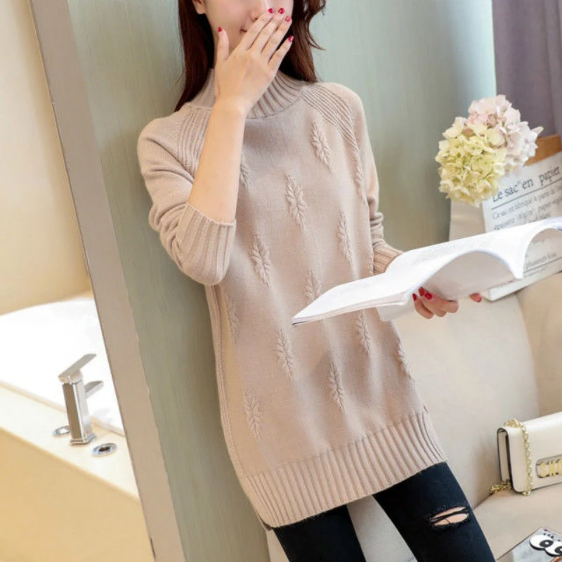 

Korean Plus Size Knitting Pullovers Top Autumn Winter New Long Sleeve Solid Color Vintage Sweaters Fashion Casual Women Clothing