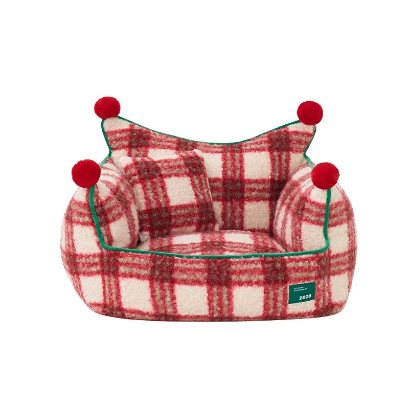 Christmas plush pet bed, dog kennel, all-season removable pet sofa
