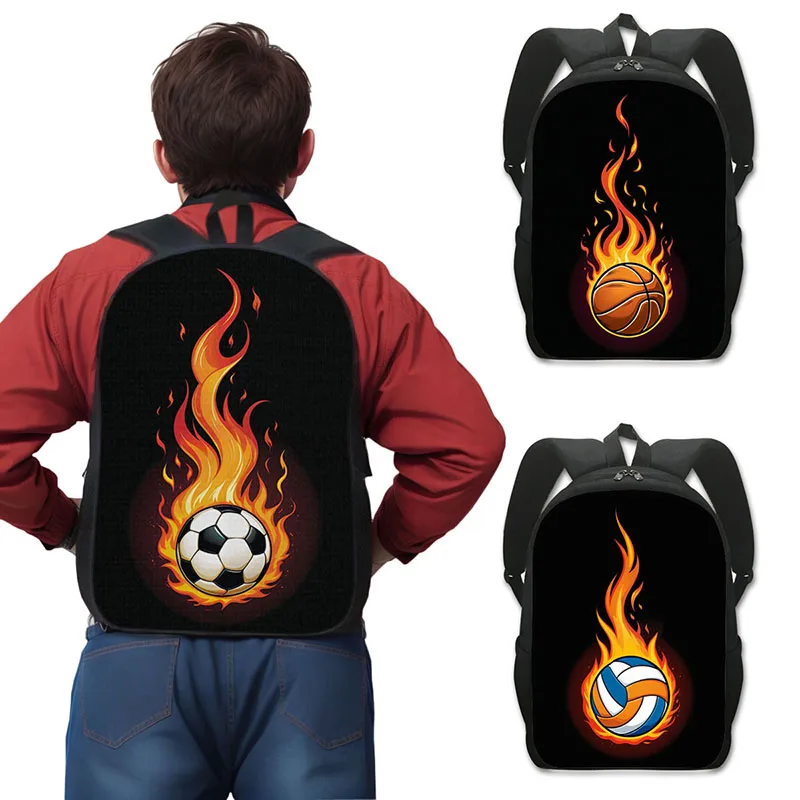 

Cool Ball with Fire Backpacks Basketball Football Tennis Baseball Sport Daypack Teenager School Bag Storage Backpack Laptop Bags