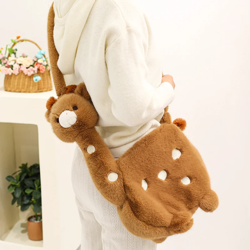 50x25x33cm Cartoon Giraffe Cross Body Bag Kawaii Plush Animal Pink Brown Yellow Wallet Birthday Gift