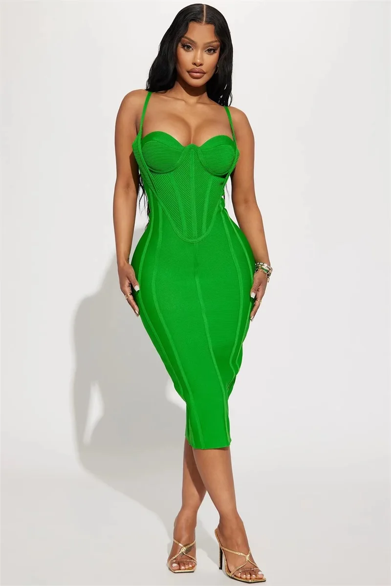 

Slipt Women Spagetti Strap Prom Dress Sleeveless Square Collar Party Gown Green Mid Waist One Pace Skirt Newest Elegant In Stock