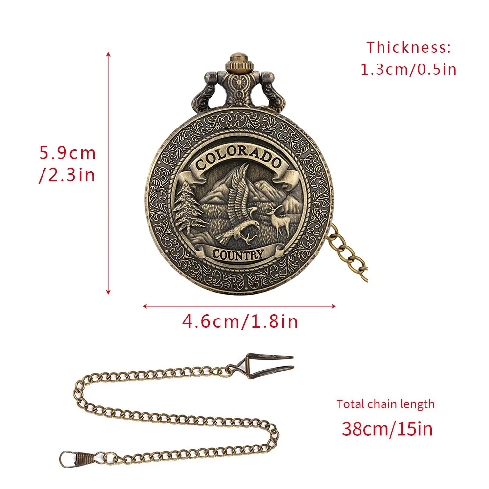 Retro Bronze Colorado Country Eagle Quartz Movement Pocket Watch Elk Animal Pattern Necklace Steampunk Fob Clock Pendant Gifts