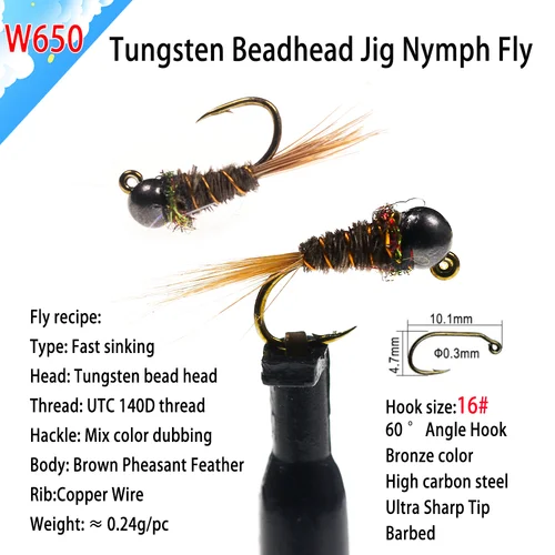 Imagen 2 del producto Vampfly 6 uds Beadhead Jig Ninfa Fly hundimiento rápido húmedo Euro Ninfa púas Jig Hook 16 #   Cebos de señuelo para pesca de trucha Steelhead