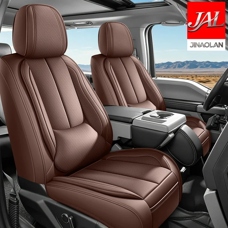 Front 2-Seater Luxury Napa Leather Pickup Truck Car Seat Cover, Comfortable All Year Round, Fixed Lumbar Support, Enhances Driving Experience, Suitable for Ford F-Series, Chevrolet Silverado, Ram Pickup, GMC Sierra and Toyota Tacoma