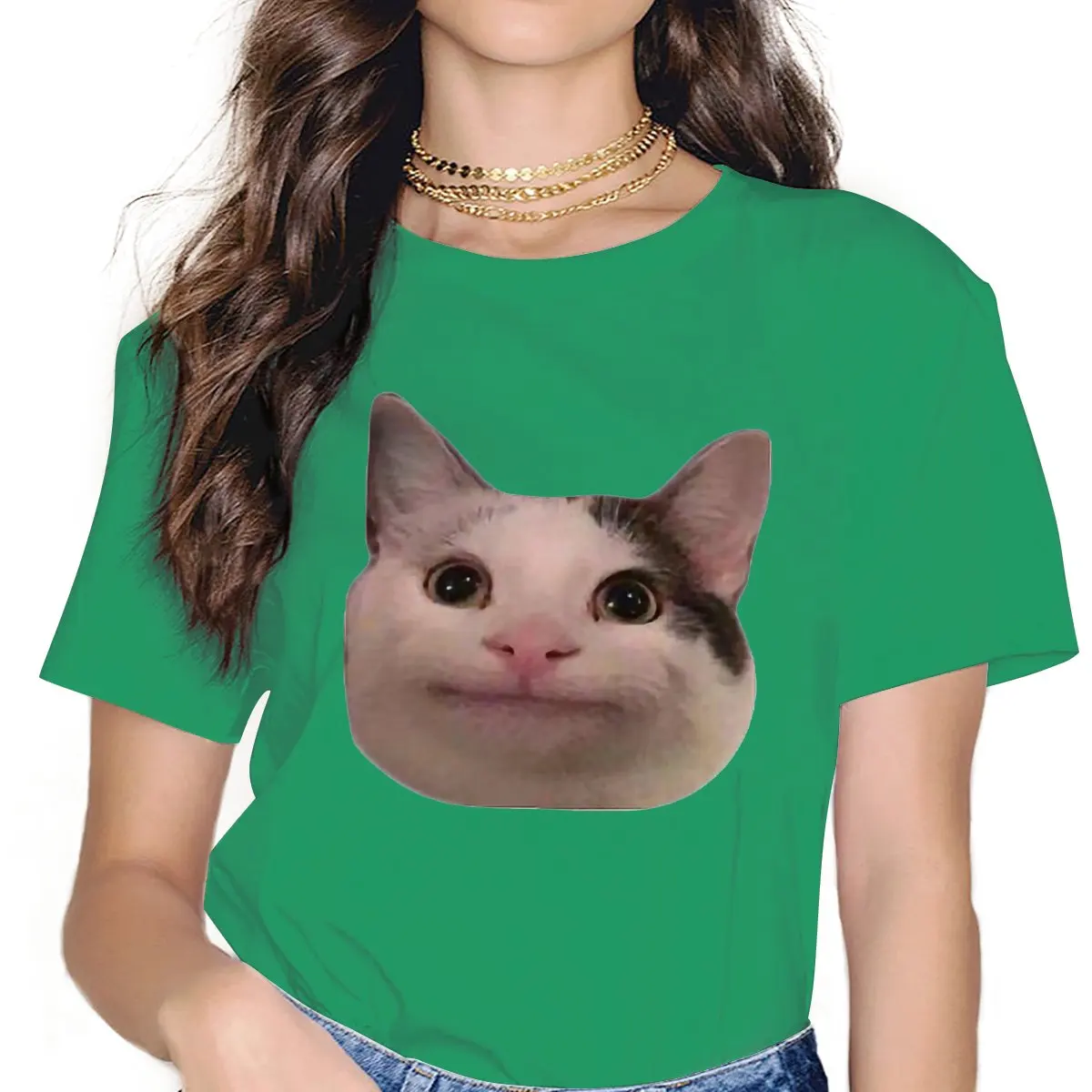 Polite Newest TShirts Sad Cat Meme Forced Smile Woman Graphic Streetwear T Shirt Round Neck Big Size