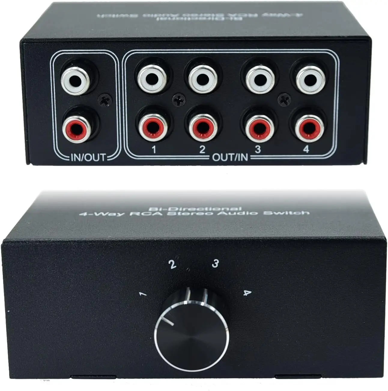 Selector de sonido de Audio RCA, divisor estéreo, caja de conmutación, sin ruido, alimentación externa, 4 vías, 1 en 4 salidas, 4 en 1