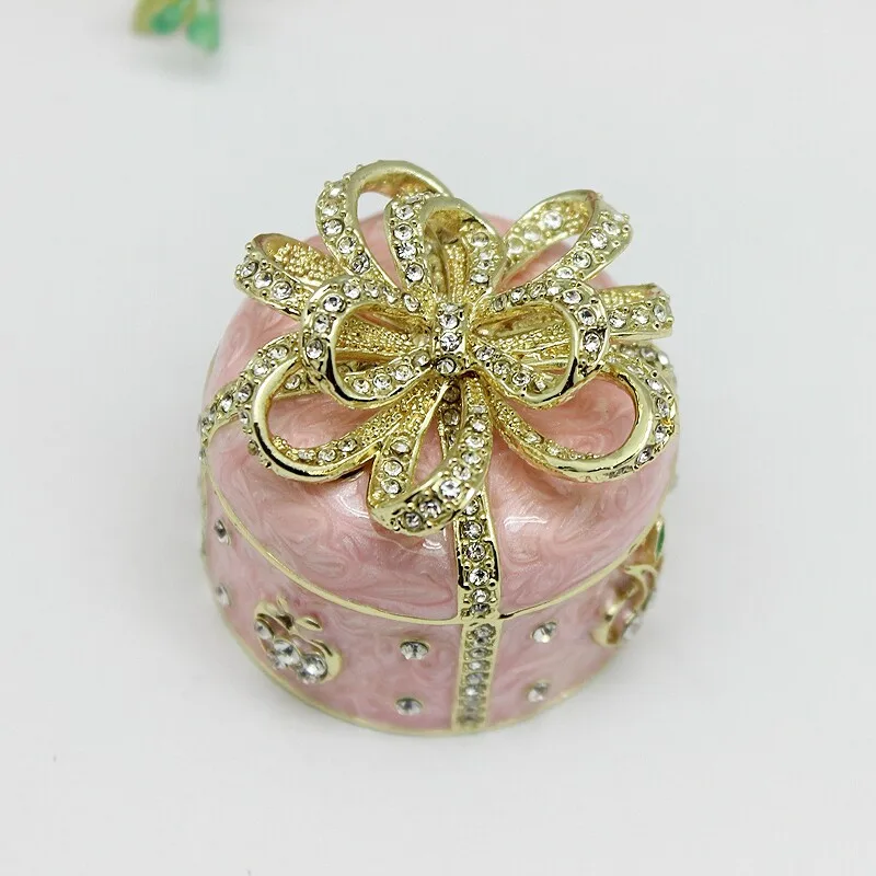 New Wedding Christmas Gift Enamel Camellia Round Jewelry Box Creative Home Figurine