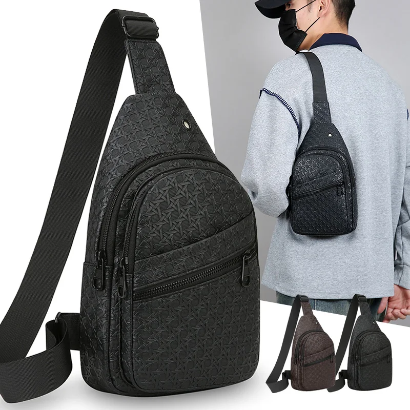 

Men's PU Leather Crossbody Chest Bag - Urban Travel Sling with Earphone Hole & Multifunction Design