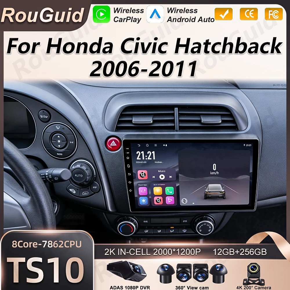 Car Radio Android 16 Wireless Carplay For Honda Civic Hatchback 2006 -2011 Multimedia Player Stereo GPS DSP Navigation Autoradio