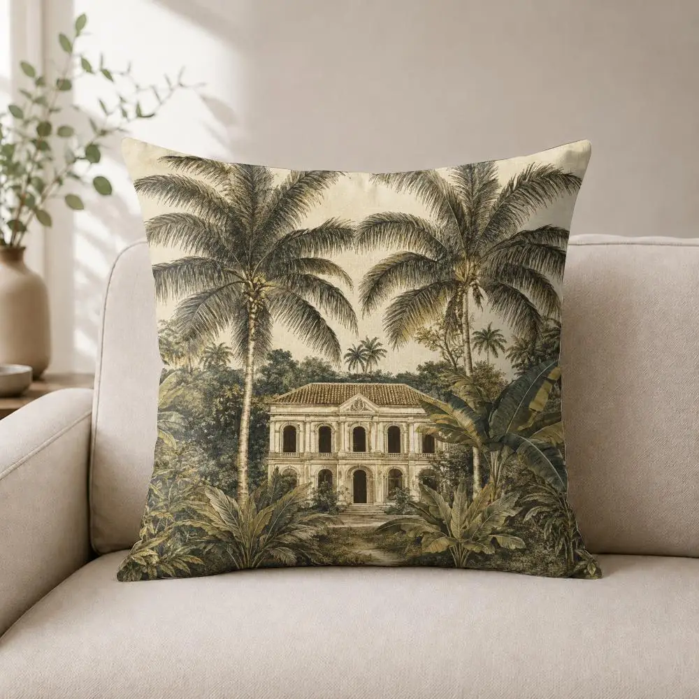 Tropical Heritage Estate Cushion Cover Luxury Soft Plush Short Fur Cushion Case Warm Cozy Sofa Bed Decorative Home