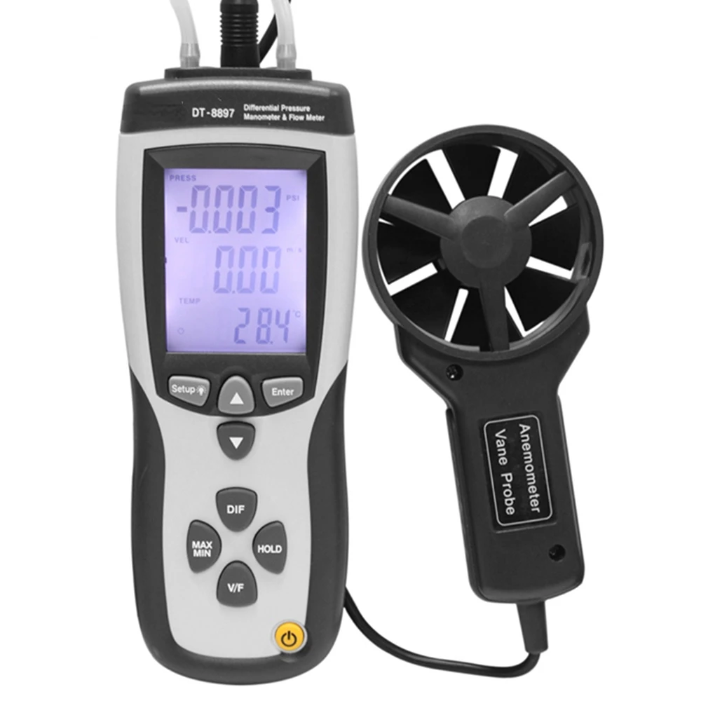 

DT-8897 Multifunction meter Differential Pressure Manometer Gauge Flow Meter Anemometer USB with data logger function