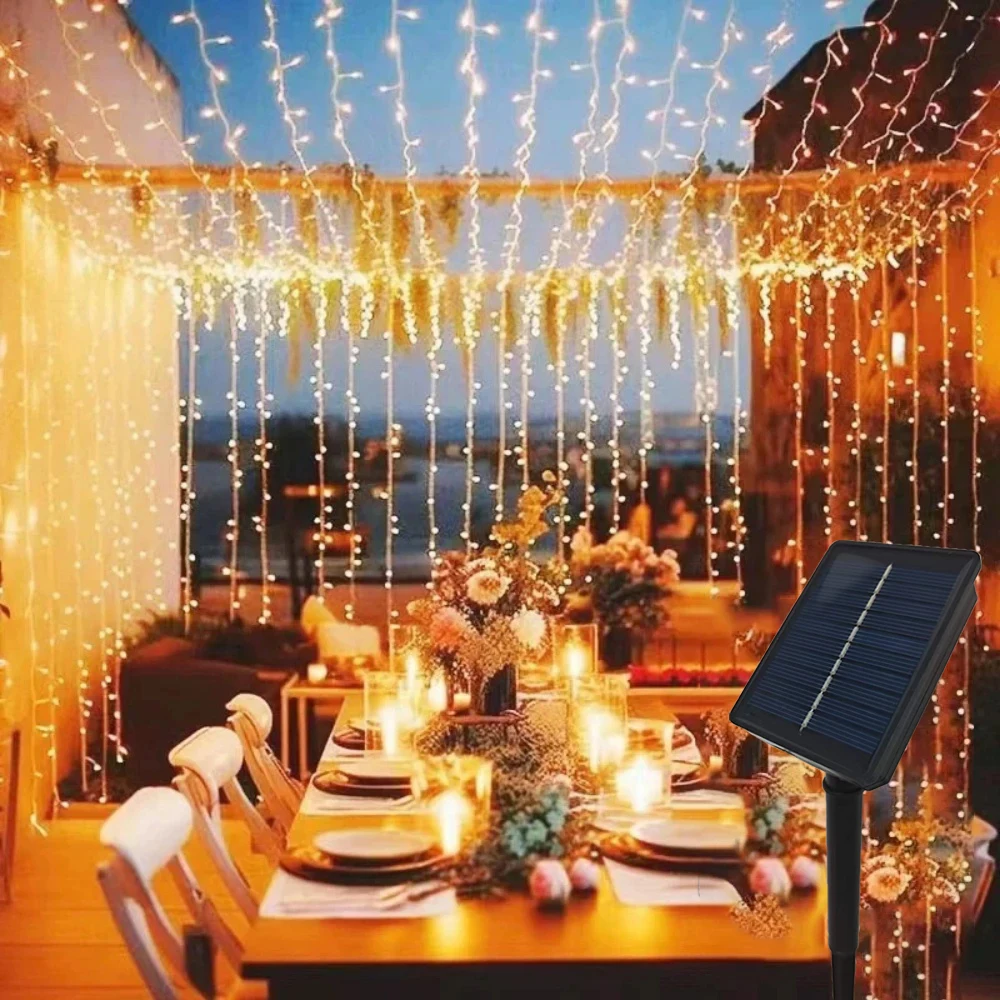 

Solar Curtain Lights Outdoor Fairy Lights LED Lights Christmas Wedding Decorations String Lights Garden Decor 600/300/200/100LED