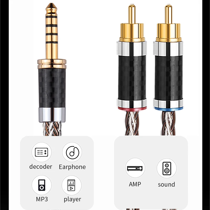 Radio HIFI 4.4mm AUX do 2RCA Balance kabel Audio wysokiej klasy rozdzielacz jeden-do-dwa Y do wzmacniacza Audio zestaw kina domowego