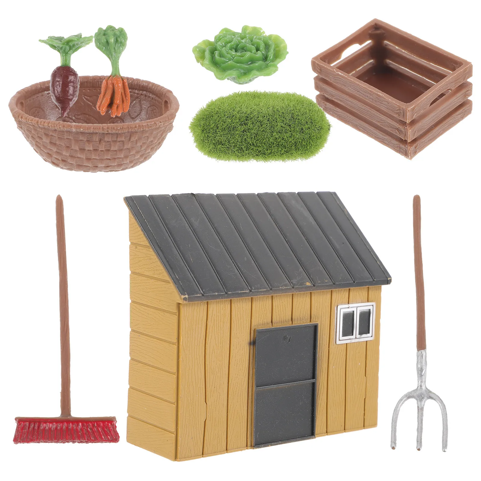 

1Set Miniature Farmhouse Ornament Sturdy Plastic Mini House Farm Decor for Bedroom Dining Room Layout Mini Garden Landscaping