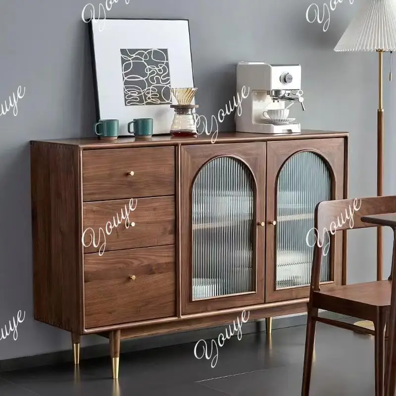 Retro solid wood dining side cabinet, modern simple living room wine cabinet, antique kitchen locker storage integration