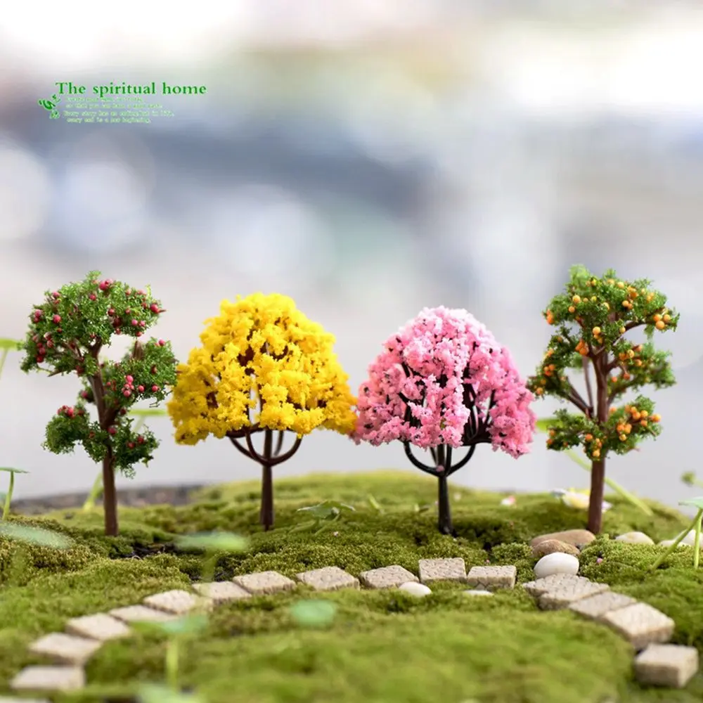 Miniature Flower Tree, Artificial Scenery Trees, Modelo plástico, Decoração ferroviária, Paisagem do edifício, Acessórios de construção, 5 peças, 4cm