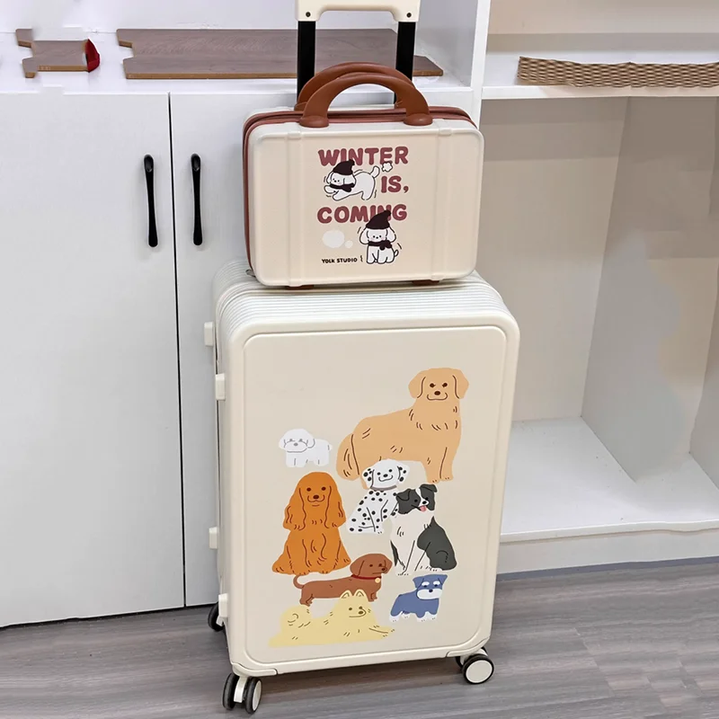 Original baby white puppy suitcase  trolley box Silent universal wheel durable and cute luggage 20/26