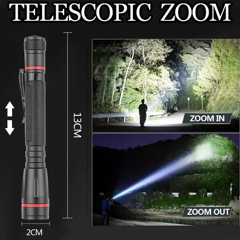 Super Bright LED Flashlight Telescopic Zoom Flashlights Pen Light Portable Mini Torch Work Loights Lightweight Flashlight 1 Pack