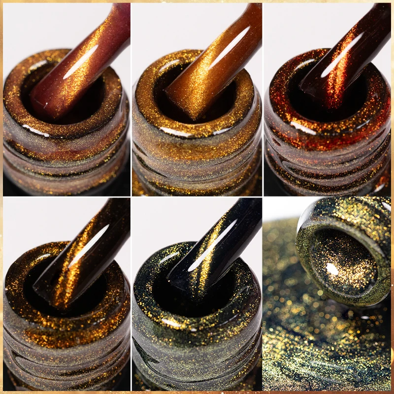 ยาทาเล็บเจลแม่เหล็กสีทอง 7.5 มล. ประกายกลิตเตอร์สีทอง ยาทาเล็บเจลแบบลอกได้ แห้งด้วยแสงยูวี ติดทนนานแบบกึ่งถาวร สำหรับตกแต่งเล็บ