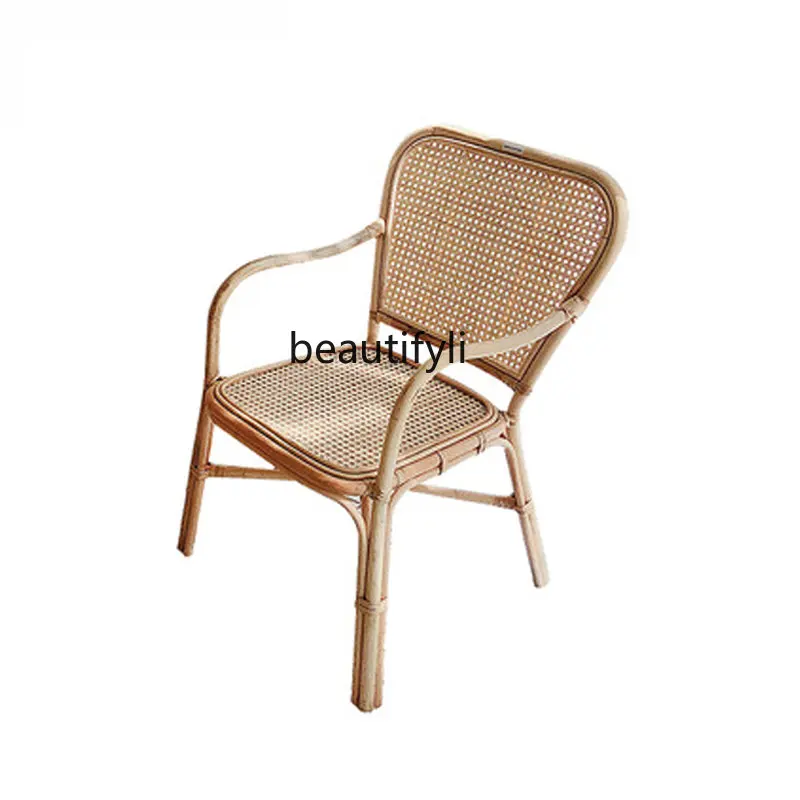 zq Rattan Chair with Armrest, Balcony Simple Leisure Backrest Chair Small Coffee Table