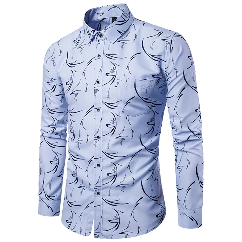 Mens Long Sleeve Floral Print Fit Shirt Casual Party Formal Tops Blouse Shirt