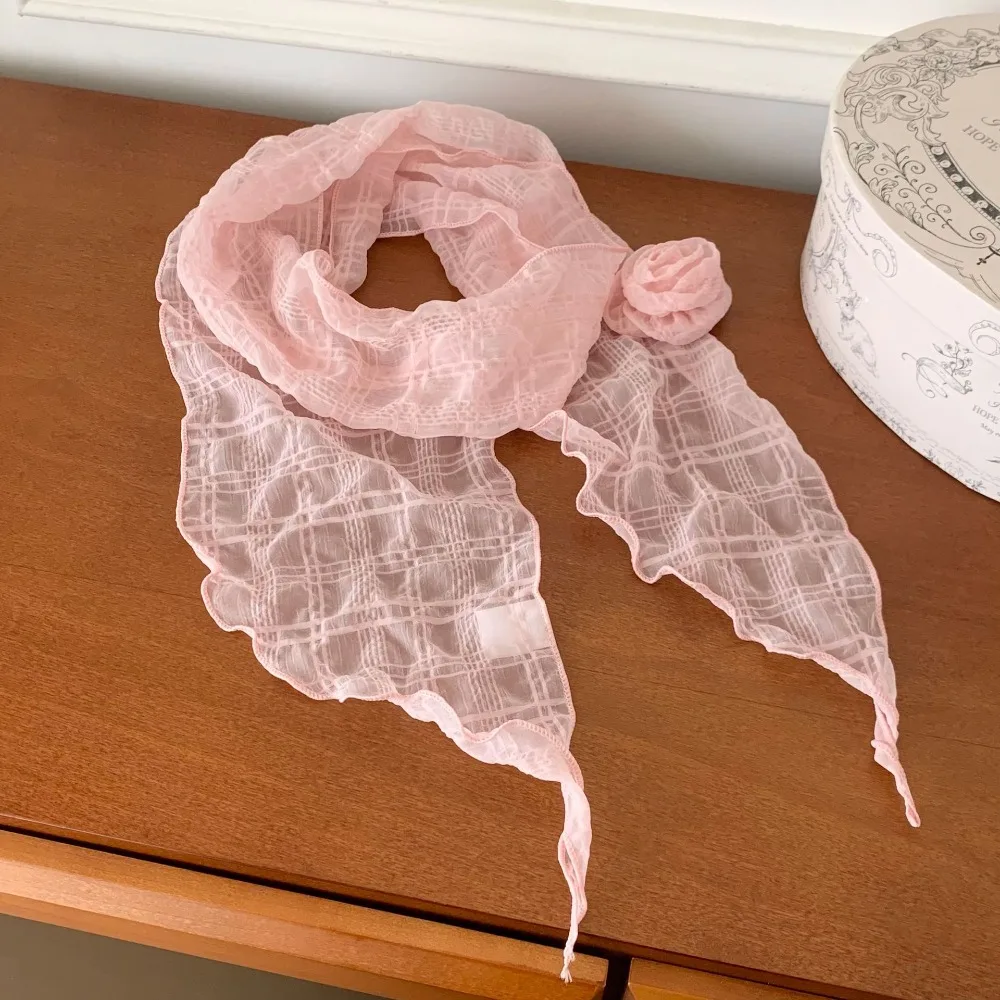 

Detachable Rose Flower Women's Chiffon Scarf Lightweight Solid Color Neck Kerchief Breathable Soft Photo-Ready Shawl Neck Wear