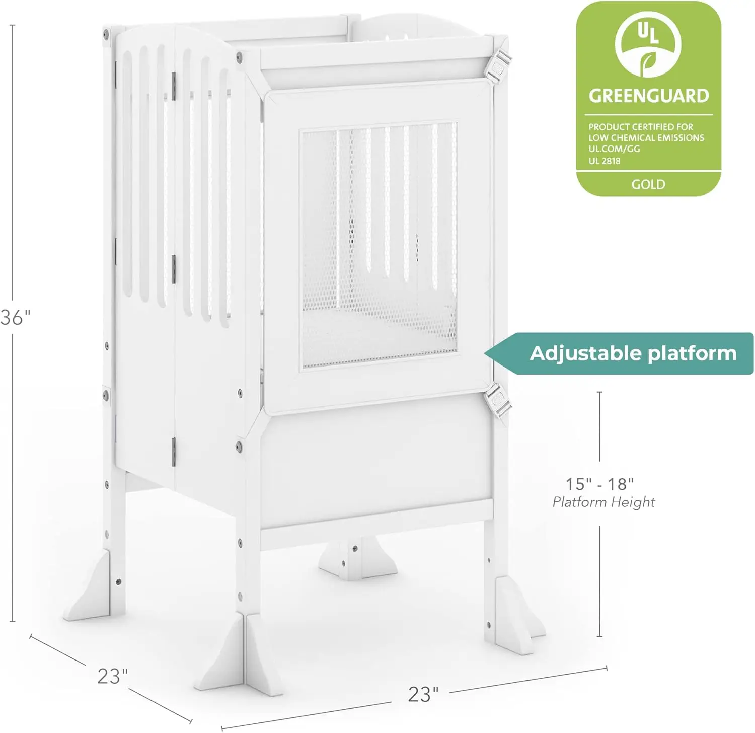 Ayudante de cocina ®   Taburete con escalón de torre para niños pequeños - Contemporáneo - Blanco: Muebles de aprendizaje de madera Montessori de altura ajustable plegable