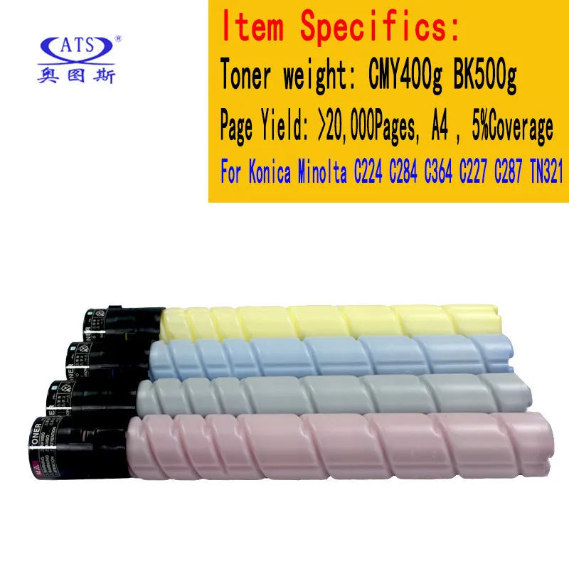 Conjunto Tn321 Cmy400g Bk500g Cartucho de Toner para Konica Minolta c 224 284 364 227 287 7822 7828 7528 C224 C284 C364 C227 C287 Peças