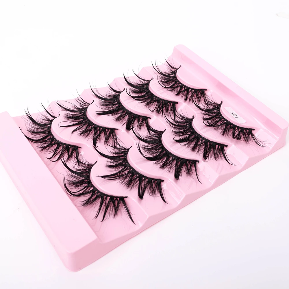 Neue 5/10 Paar Natürliche Wet False Eyelashes für den täglichen Gebrauch, scharfe, dicke, künstliche, gekreuzte Make-up-Wimpern – Detail 3