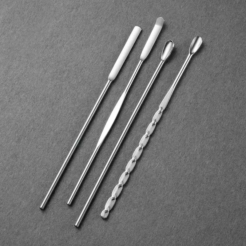 Kit 4 Peças: Espátula de Aço Inoxidável para Mistura de Gel, Esmalte, Pó e Líquidos – Ferramenta Essencial para Manicures e Nail Art