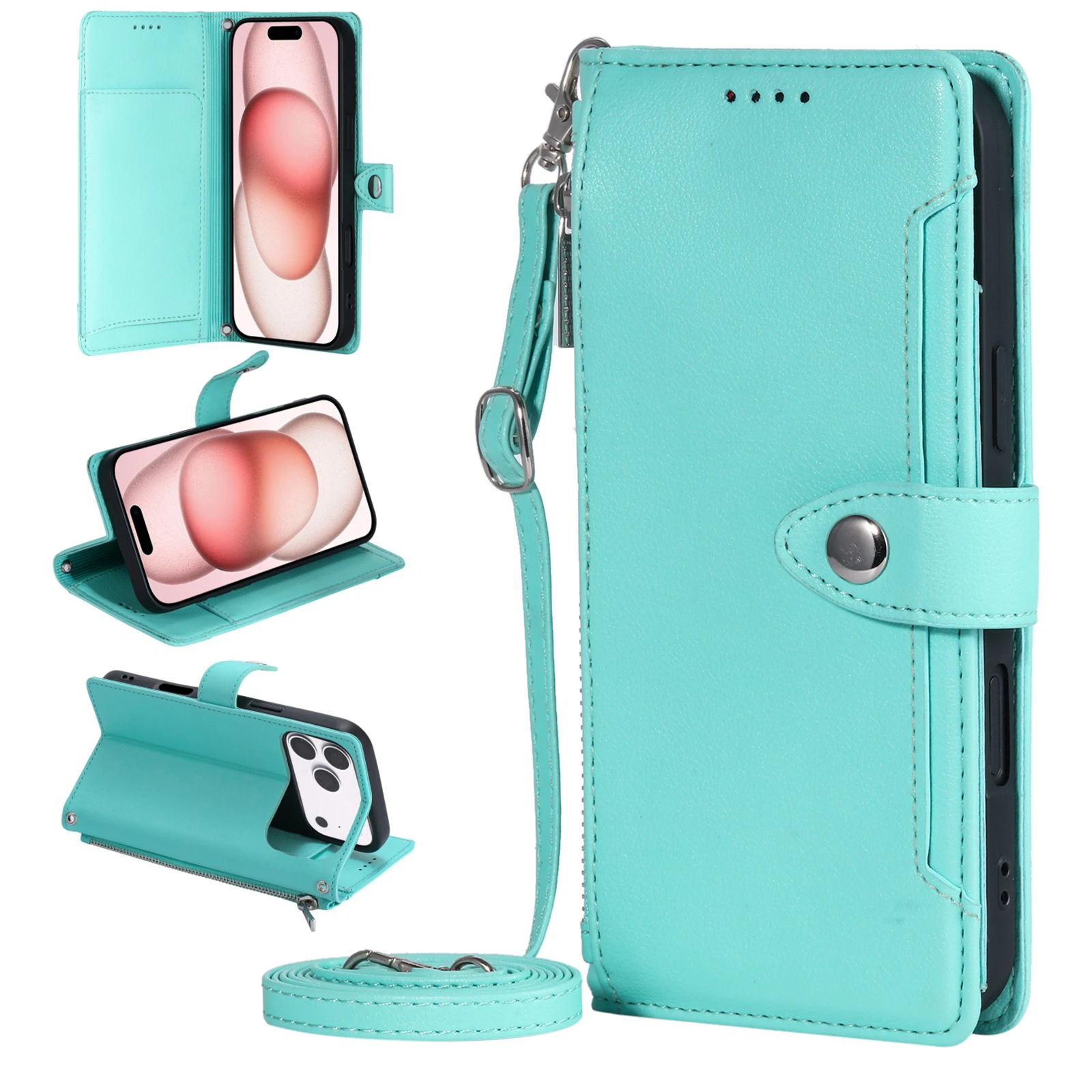 Crossbody 6 Cards Wallet Flip Case For Samsung Galaxy A57 A37 A27 A17 A07 A56 A36 A26 A16 A06 Lanyard Leather Zipper Phone Cover