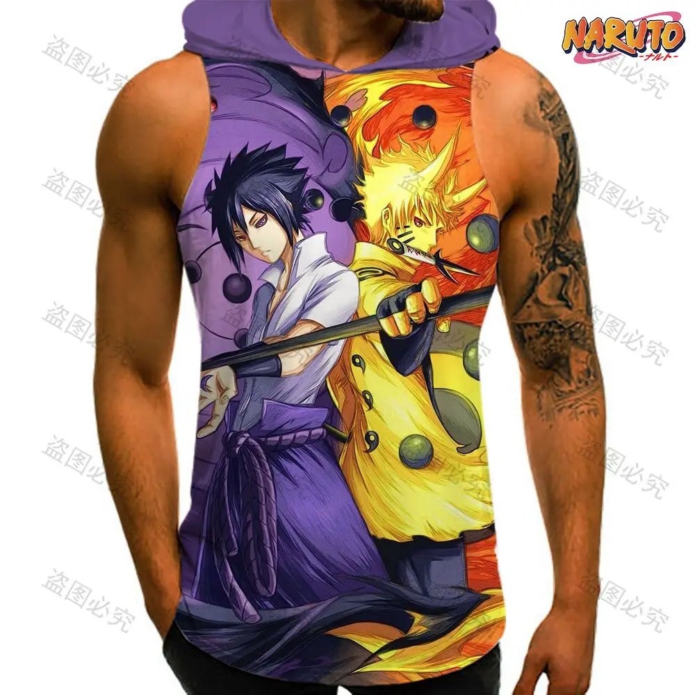 

Vest Oversized Naruto Sleeveless Shirts Y2k Hooded Gym Clothing Men New Bodybuilding Streetwear Man Shirt Essentials Sportswear