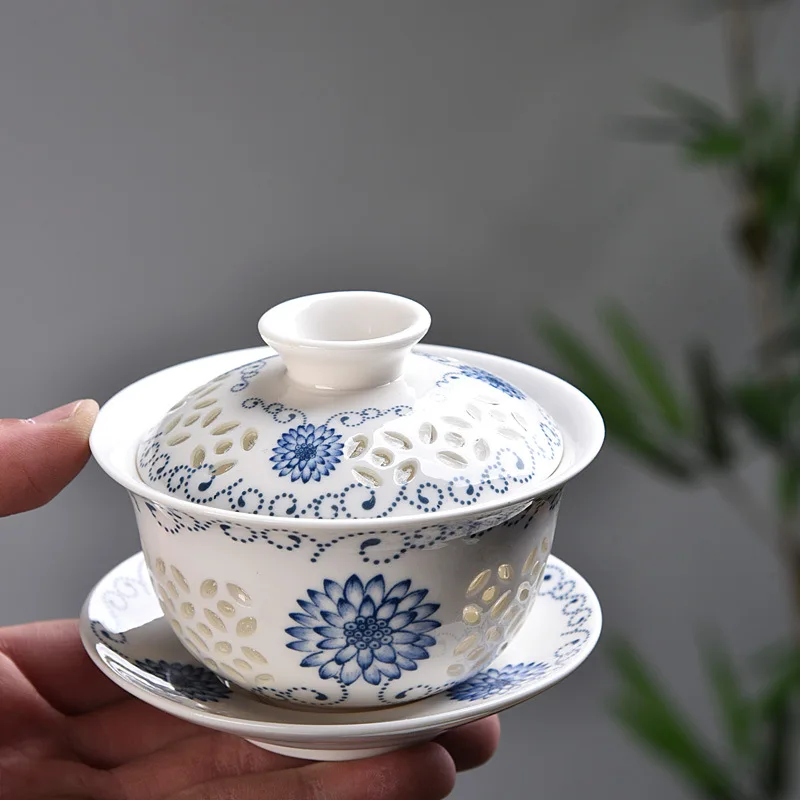 Chinese Tureen Tea Cup Set Gaiwan Ceramic Kungfu Tea Cup Saucer Set Drinkware
