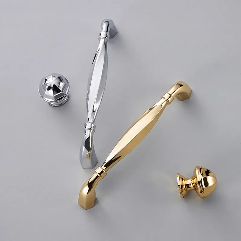 Bright Gold Cabinet Handles French Brass Wardrobe Pulls Kitchen Cupboard Door Knobs Chrome Silver Copper Furniture Handles