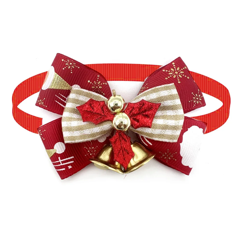 Holiday Pet Dog Bow Ties Christmas Small Dog Bowties with Bell for Cute Small Dog Cats Fashion Pet Dog Cat Grooming Accessories