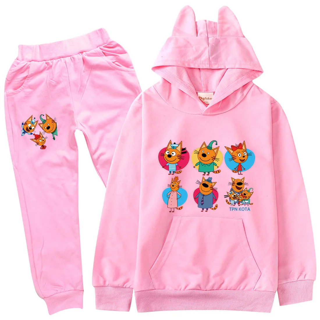 

Russian TpnkoTa Kid-e-cats Hoodie Kids Three Kittens Clothes Set Boys Hooded Sweatshirts Pants 2pcs Sets Toddler Girls Outfits