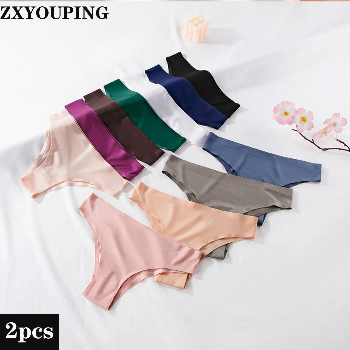 

2Pcs/Lot Ice Silk Thong Seamless Panties Women Underwear Low Rise Solid Color Soft G String Female Lingerie Briefs Intimates