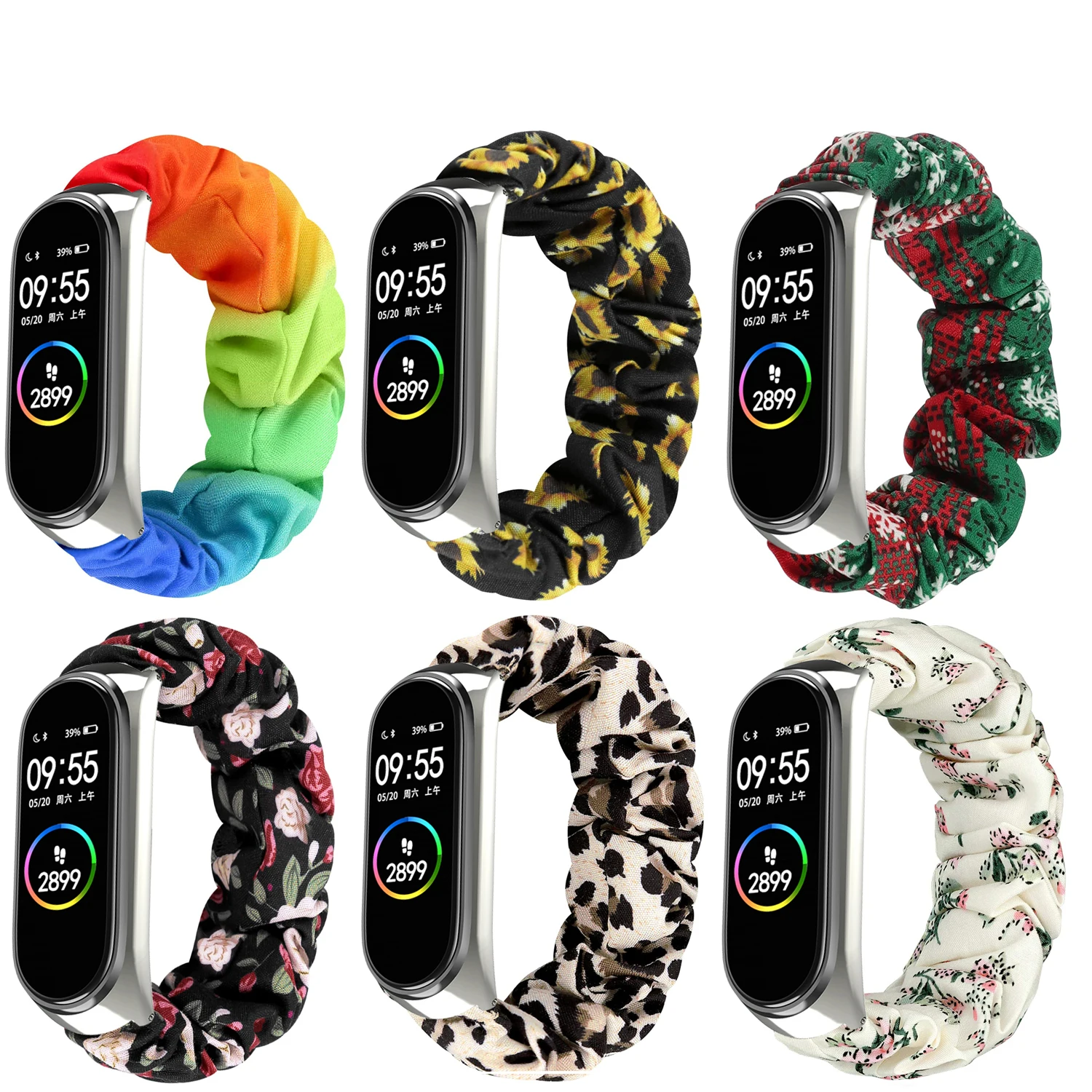 Scrunchies Elastic Strap for Xiaomi Mi band 5 4 3 replaceable Bracelet Mi Band 4 correa Wristband Breathable straps for miband 6