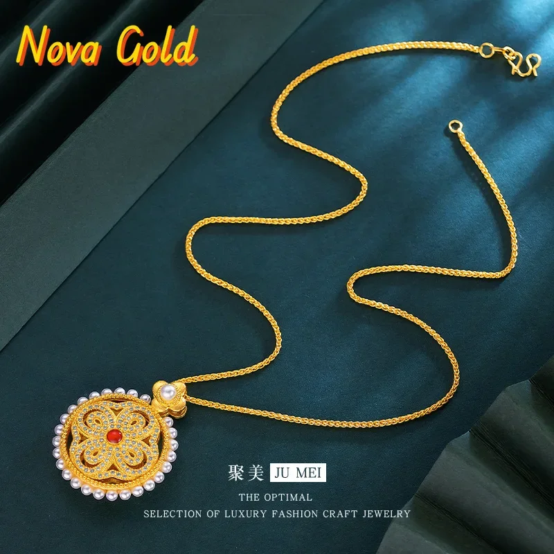 

Новое ожерелье NovaGlod 2025 в стиле Seiko Palace 9999 из 24-каратного золота с инкрустацией жемчугом и полым диском в форме четырехлистного цветка