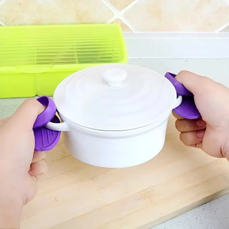 2/4/6/10pcs Random Color Silicone Insulated Finger Covers Insulated Gloves Nonslip Microwave Oven Hand Protector Kitchen Tools
