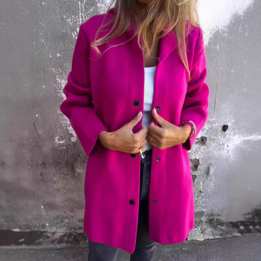 

2024 Autumn Winter Women Solid Color Casual Single Breasted Hooded Jacket Coat