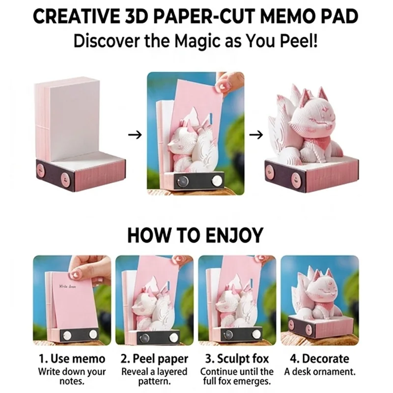 3D Paper Carving Sticky Note Creative DIY Mini Art Sculpture Memo Pad Tear Away Notepad Desktop Decoration For Gift