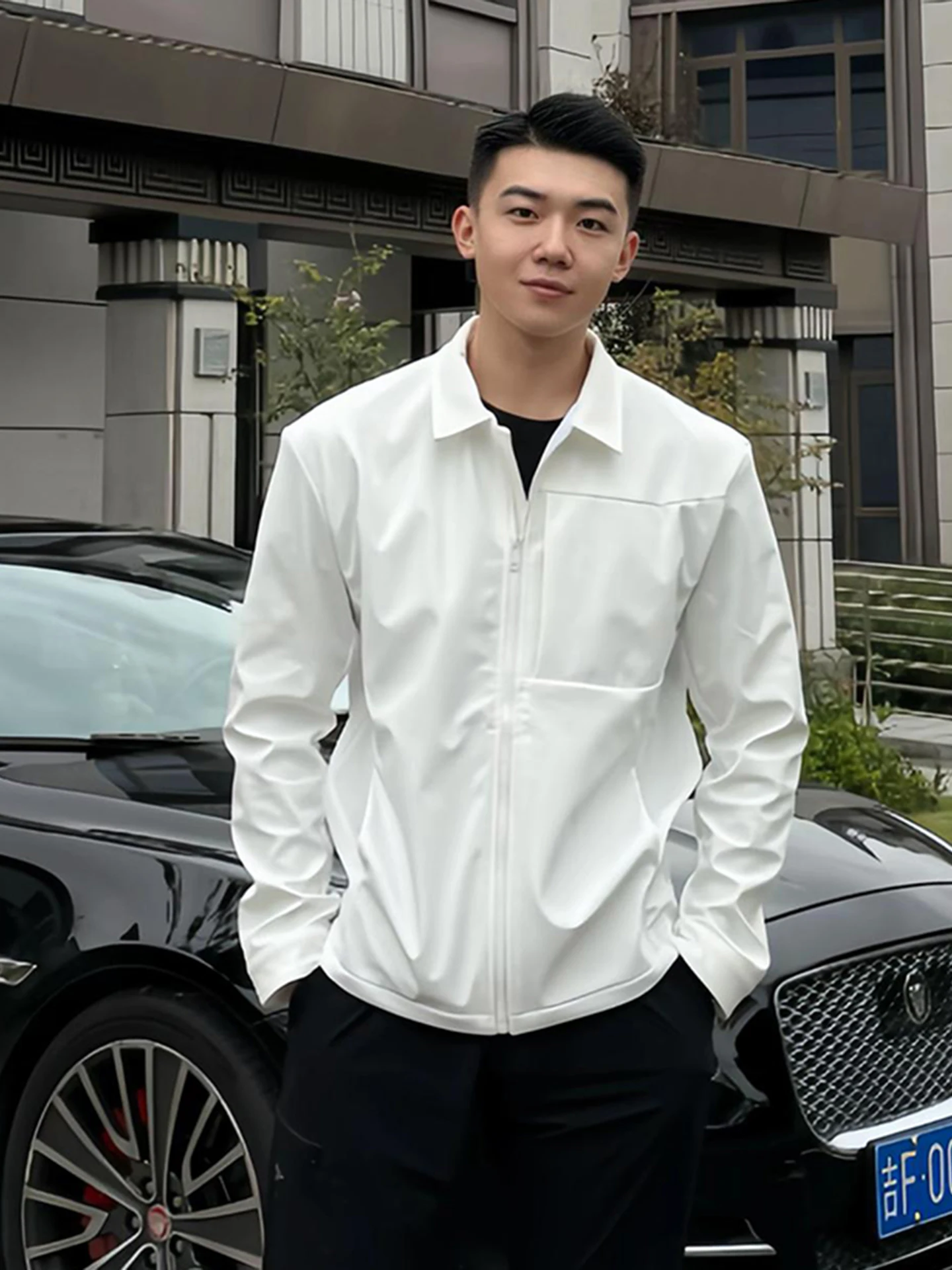 Pure White Men's Administrative Jacket Young Adult Three-Proof Flip-Collar Coat Spring Autumn American Style Business Shirt