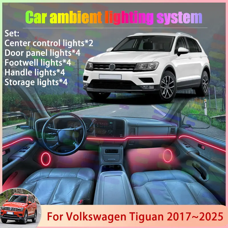 

For Volkswagen Tiguan MK2 2017~2025 AD1 BW AX1 2/18 in 1 Car Atmosphere Light Lamp RGB Shade Ensemble Streamer Atmosphere Set