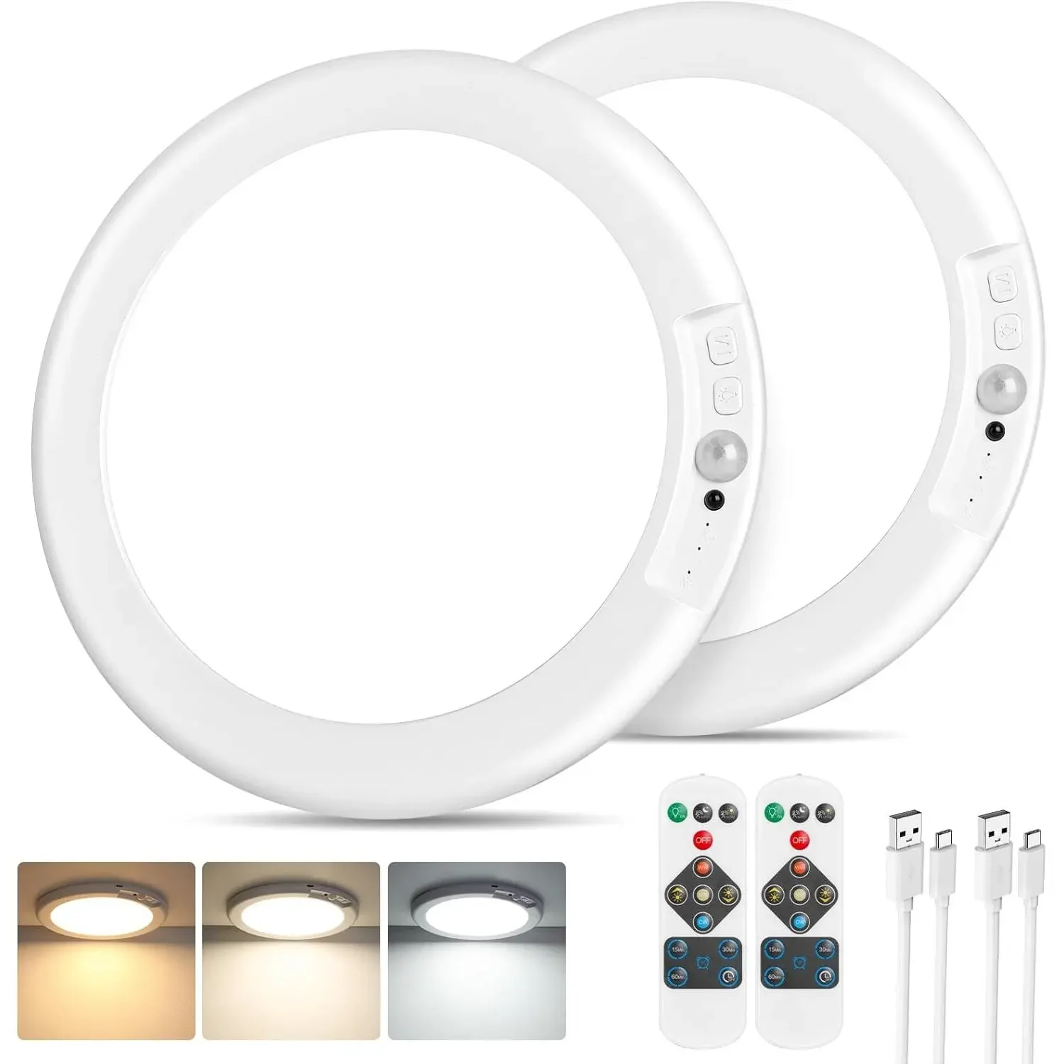 Rechargeable Motion Sensor Ceiling Light with Remote, Battery Operated Wireless LED Overhead Light, Dimmable 3 Color Temperatures, No Wiring Renter Friendly Indoor Lighting for Closet, Shower, Pantry, Hallway, Easy to Install