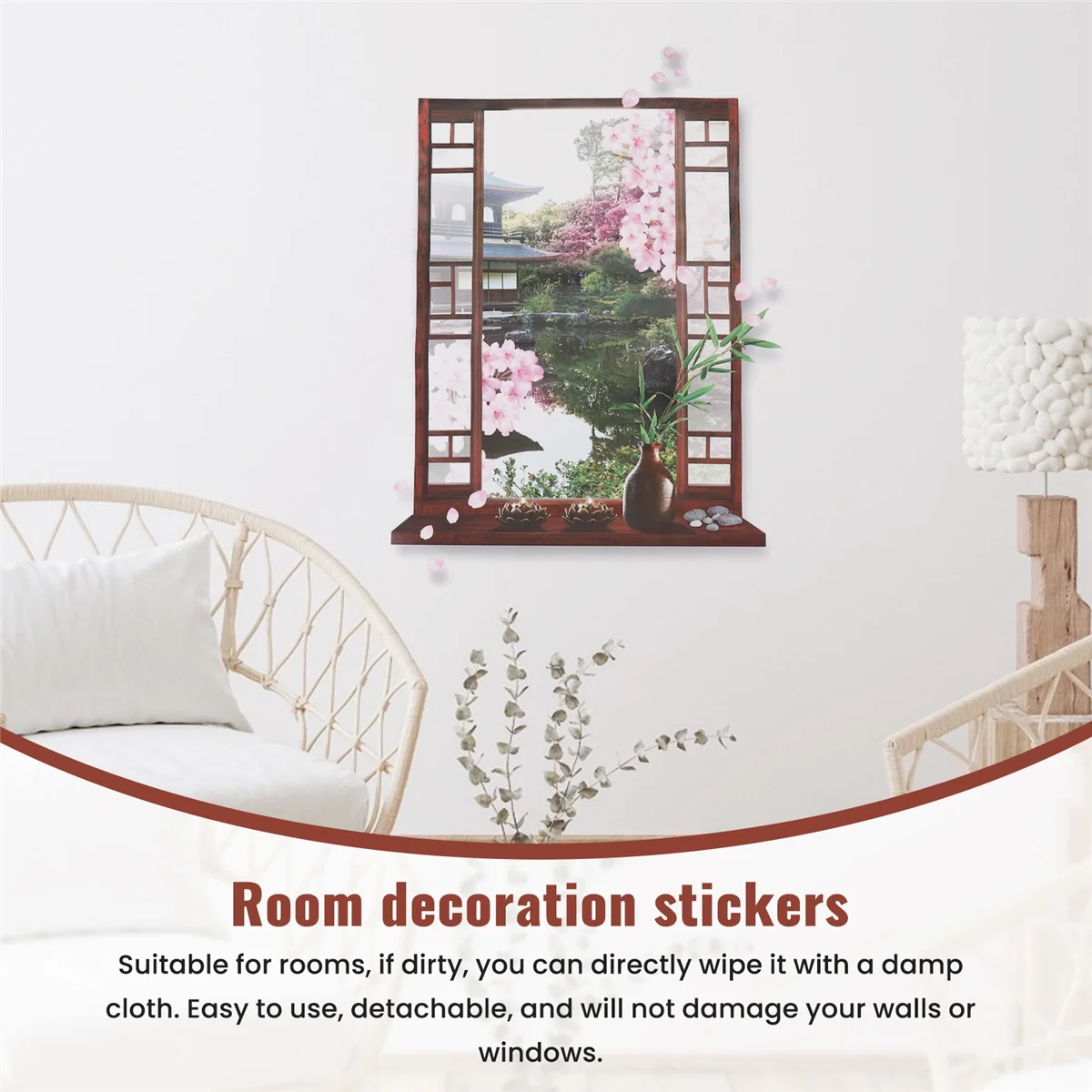 3D Window Sakura Peach Blossom Flower Art Wall Sticker Removable Decal MuralJAS