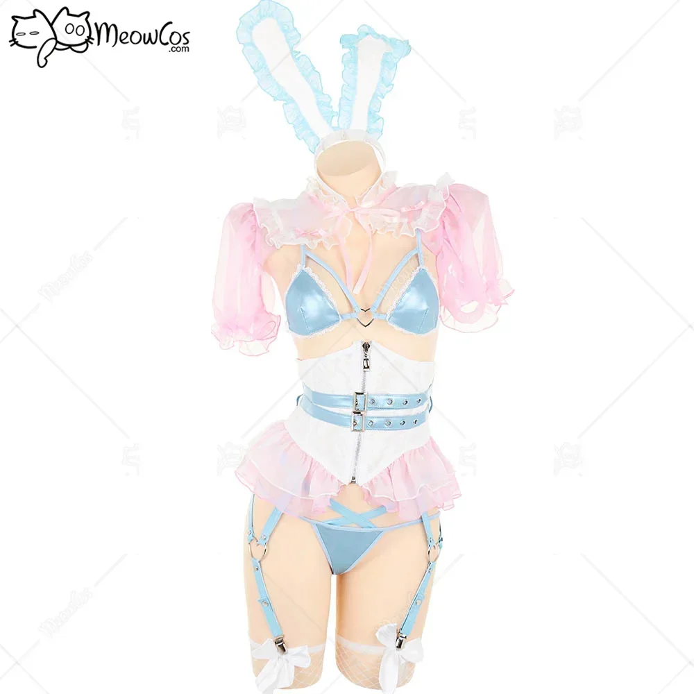 Meowcos Bunny Girl Sexy Lingerie Set Ruffled Bunny Outfit Bunny Lingerie with Gloves and Headdress