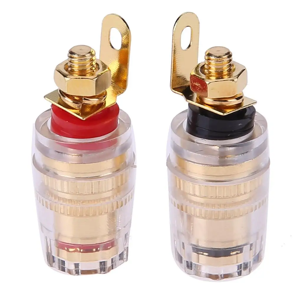 2pcs 4mm Gold Plated HIFI Amplifier Speaker Binding Posts Brass Terminal Connector with Transparent Shell Banana Plugs Socket