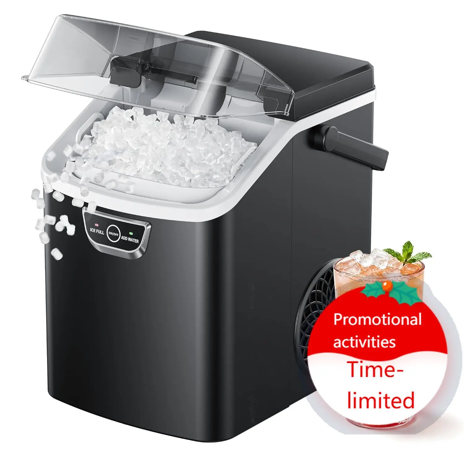 

Nugget Ice Maker Countertop with Handle, Ready in 4 Mins, Max 40lbs/24H, Chewable Ice, Self-Cleaning, Portable Sonic Ice Maker