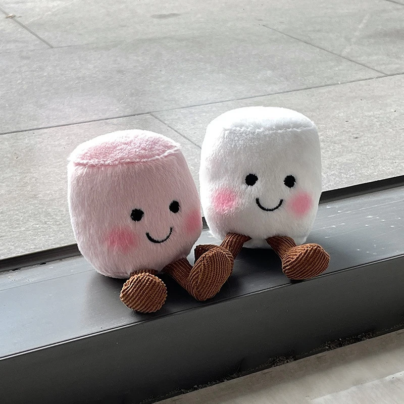 Cute Two-color Marshmallow Plush Toy Keychain Cartoon Soft Stuffed Doll Pendant Car Key Ring Backpack Bag Decor Kid Gift